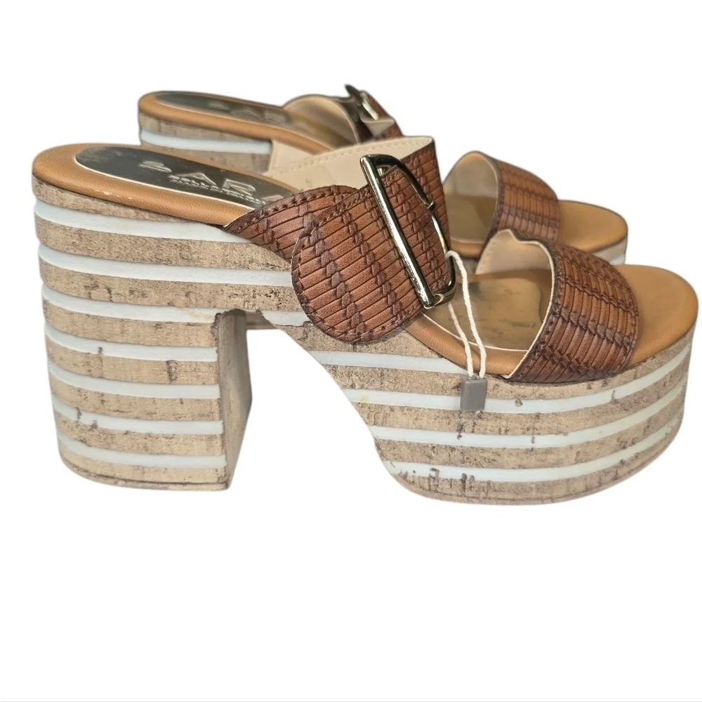 Sara Collection Made In Italy Boho Chunky Platform Slip On Sandals NWOT Size 6.5